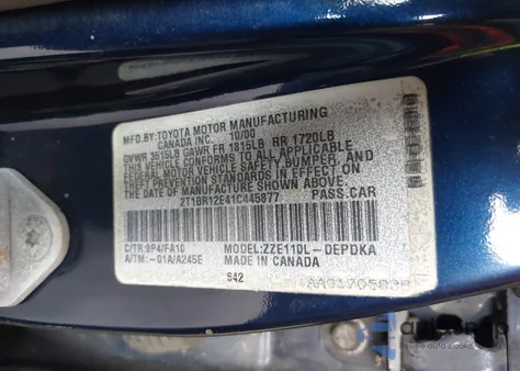 2001 Toyota Corolla Le z USA, uszkodzony, nr VIN 2T1BR12E41C445877